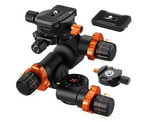 K&F Concept GD-3W PRO - rótula de engranajes de 3 vías con abrazadera panorámica, carga 6 kg