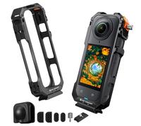 K&F Concept Jaula de Aluminio Compatible con Insta360 X5 - con Cubrelentes de Silicona, Marco con 2 Zapatas Frías para Micrófono/LED y Puerto de Tornillo 1/4" Integrado