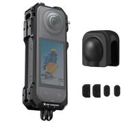 K&F CONCEPT Jaula Estándar para Cámara para Insta360 X5, Estuche de Aluminio con Cubierta de Objetivo de Silicona, Orificio de Tornillo de 1/4", Marco Protector con 2 Sujetadores de Zapatilla Fría