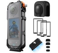 K&F CONCEPT Jaula Estándar para Cámara para Insta360 X5, Marco de Aluminio con Cubierta de Silicona, Tornillo 1/4", 2 Zapatillas Frías, Carcasa Expandible con Protector de Pantalla