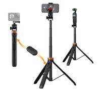 K&F Concept MS24 Trípode Palo Selfie 175 cm Tripode iPhone con Conector de 1/4'' Palo Selfie GoPro, Mando a Distancia Bluetooth y Clip para Teléfono Móvil