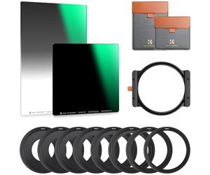 K&F CONCEPT Nano-X Kit de Filtro Degradado Suave GND8(0,9) 100x150mm Cristal Optico Y Filtro Cuadrado ND1000 Y Portafiltro de Metal con 8 Anillos Adaptadores Y Funda de Cuero