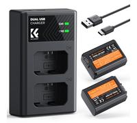 K&F CONCEPT NP-FW50 Batería de Cargador Kit 2x1100mAh Dual USB-C Compatible con ZV-E10, Alpha A6400 A6000 A6300 A6500 A5000 A5100 A7 A7II A7R A7RII A7S A7SII RX10 II III y más