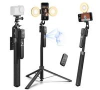 K&F CONCEPT Palo Selfie 180CM, Trípode de Seguimiento AI 360°, Despliegue Automático y Plegado Rápido, 2 Anillos de Luz, Control por Gestos, Control Remoto Bluetooth, 7 en 1 para Video/Vlog/Live