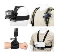 K&F CONCEPT Set de Accesorios 4 en 1 para cámaras Deportivas | para dji Osmo Action, Insta360 X6/X5, GoPro Hero Incluye Arnés Pecho, Clip Mochila, Soporte Cabeza 360° y Correa Muñeca TW06