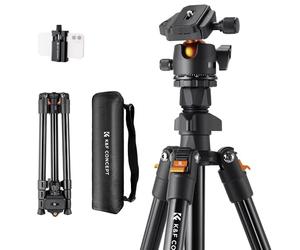 K&F CONCEPT Trípode Cámara 163CM Trípode Viaje en Aluminio con Soporte de Teléfono con 360° Rótula de Bola para Cámara DSLR(Solo 1.24kg)