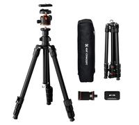 K&F CONCEPT Trípode Cámara 178cm | Compacto Cabeza Esférica, Trípode para Viajar, Capacidad de Carga 8kg, Clip para Móvil, O234A3+BH-36