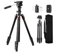 K&F Concept Trípode Cámara 196cm, Trípode Vídeo O234A0+BV01 con Cabezal Giratorio de 3 Vías Inclinación +100°/-70°, Carga 4kg para SLR, DSLR, Smartphone con Soporte para Teléfono