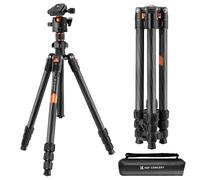 K&F Concept Trípode Cámara Carbono Compacto | 162cm Ligero de Viaje para Fotografía, Rótula de Bola 360°, Placa de Liberación para DSLR, Solo 1.13kg, O254C2+BH-36