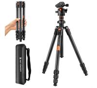K&F Concept Trípode de Cámara Carbono Compacto y Professional, 162cm, Trípode Ligero de Viaje para Fotografía con 360° Rótula de Bola y Placa de Liberación para Cámara DSLR K254C2(Solo 1.13kg)