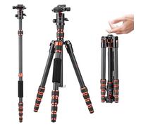 K&F Concept Trípode de Cámara, Trípode Carbono de Viaje Ligero, Trípode Fotografía Compacto con Monopié, 360° Rótula de Bola y Placa de Liberación para Cámara DSLR C225C0+BH-25(BA225)