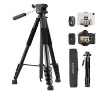 K&F Concept Tripode para Movil 190cm S255A3+BV01 Trípode Ligero Portátil de Tubo Perfilado de 5 Lados para DSLR, Cámara Réflex Digital, Teléfono Móvil, etc., con Clip para Teléfono Móvil
