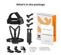 K&F Sports camera wearable accessories set, including headband*1, chest strap*1, wrist strap*1, back