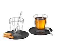 K-FEE Vasos térmicos de doble pared, 2 vasos de té de 260 ml con 2 platillos y 2 cucharaditas, tazas de café, capuchino, cacao, té, vidrio de borosilicato, apto para lavavajillas