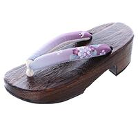 K-G-62-2 Sakura Lila Flores Naturaleza Madera Original Japón Geta Sandalia Tabi Kimono Geisha Chanclas, multicolor, 38 EU