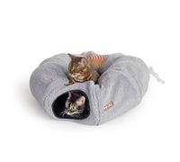 K&H Pet Products Cama tipo túnel con calefacción para gatos de interior - Tubo de juguete de túnel de dona cueva escondite con cama circular redonda, centro de calentamiento para gatitos grandes para