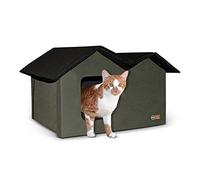 K&H Pet Products - Casa para Gatos Extra Ancha para Exteriores, Resistente a la Intemperie, para Gatos Grandes, Refugio Aislado para Gatitos, 2 Puertas, Almohadilla Impermeable extraíble, sin