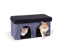 K&H Pet Products Thermo-Kitty - Casa para Gatos dúplex con calefacción para Interiores, Color Azul Marino Elegante, 12 x 24 x 12 Pulgadas