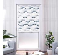 K-Home Klemmfix Madrid Estor Doble, sin Agujeros, Estampado Ondas, Gris, 90 x 200 cm (Ancho x Largo)