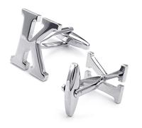 (K) - Honey Bear Mens Initial Alphabet Letter Silver White Steel Wedding Formal Business Cufflinks