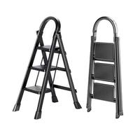 K IKIDO Escalera plegable con pasamanos, 3 peldaños, antideslizante, fácil de almacenar, escalones anchos, adecuada para cocina, hogar y vivienda, capacidad de carga de hasta 150 kg (negro, 3 peldaños
