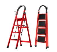 K IKIDO Escalera plegable con pasamanos, 4 peldaños, antideslizante, fácil de almacenar, escalones anchos, adecuada para cocina, hogar y vivienda, capacidad de carga de hasta 150 kg (rojo, 4 peldaños)