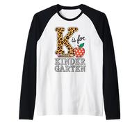 K Is For Kindergarten Leopard Pencil Primer Día de Escuela Camiseta Manga Raglan