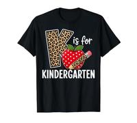 K is for Kindergarten Teacher Leopard Back to School Camiseta gráfica económica, Hombre, Negro, S