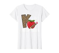 K is for Kindergarten Teacher Leopard Back to School Camiseta gráfica económica, Mujer, Blanco, XL