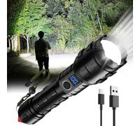 K Kasonic Linterna LED Recargable, Linterna de Mano USB con Zoom, Linterna de Emergencia de 3000mAh, Linterna de Camping para Senderismo y Paseos con Perros