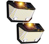 K KASONIC Luces Solares con Sensor Movimiento para Valla, Pack 2 | IP65 impermeable, ángulo 300°, para jardín, terraza, entrada. Doble sensor movimiento, solar, luz pared exterior