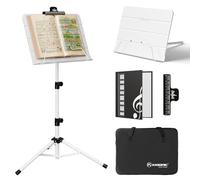 K Kasonic Soporte para Partituras Plegable, Soporte para Partituras con Carpeta de Partituras, Set de Soporte para Libros de Música Portátil, Trípode Soporte para Partituras para Actuaciones, Blanco