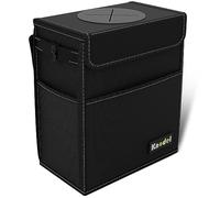 K KNODEL Papelera con tapa, plegable e impermeable para uso ordenado, Papelera de coche con correas ajustables, Papelera para coche (Grande, Negro)