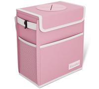 K KNODEL Papelera con tapa, plegable e impermeable para uso ordenado, Papelera de coche con correas ajustables, Papelera para coche (Grande, Rosa)