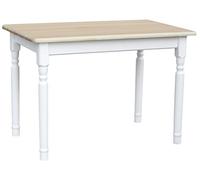 k koma Mesa de comedor de 120 x 70 cm de madera maciza de pino con tapa lacada, patas de mesa en color blanco, estilo rústico