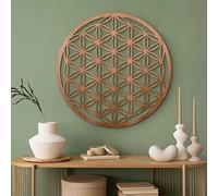 K&L Wall Art Cuadro de madera con flor de la vida, diseño de la flor de la vida, para salón, Feng Shui, decoración geométrica moderna (chapa de caoba, diámetro de 70 cm)