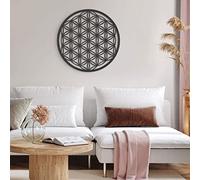 K&L Wall Art Cuadro de madera con flor de la vida, imagen de madera para salón, imágenes Feng Shui, decoración geométrica moderna (tablero de fibra de densidad media), diámetro de 70 cm