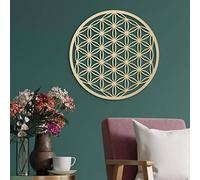 K&L Wall Art Cuadro de madera con la flor de la vida, diseño de la flor de la vida, para salón, Feng Shui, decoración geométrica moderna (chapa de álamo, diámetro de 30 cm)