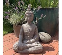 K&L Wall Art Estatua de Buda Grande Figura de Piedra Artificial hormigón Gris fengshui decoración para jardín (45 cm de Altura, Gris)