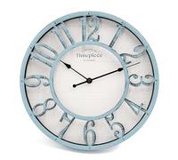 K&L Wall Art gran reloj de pared vintage industrial de estilo rústico, reloj de pared de madera con aspecto de metal sin sonido de tictac, reloj silencioso (Shabby Chic Blue, Ø 50cm)