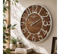 K&L Wall Art Gran reloj de pared vintage industrial estilo country, reloj de pared de madera y metal sin tictac, reloj silencioso (Farmhouse Silver, Ø 50 cm)