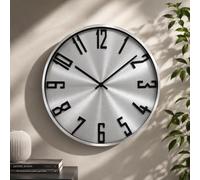 K&L Wall Art Reloj de pared de aluminio sin ruido de tictac, silencioso, reloj de metal para salón, oficina, relojes de metal minimalistas (aspecto plateado de acero inoxidable, diámetro de 30 cm)