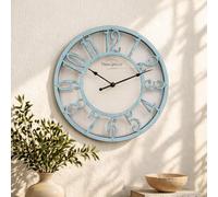 K&L Wall Art Reloj de pared grande vintage industrial rústico, aspecto de madera y metal, sin ruido de tictac, reloj silencioso (Shabby Chic Blue, Ø 30 cm)