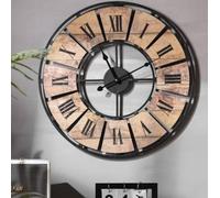 K&L Wall Art Reloj de pared grande vintage, metal y palé, sin ruido de tictac, moderno XL, números romanos (metal, aspecto de madera, 50 cm, madera antigua)