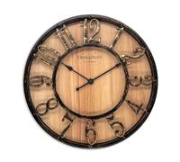 K&L Wall Art Reloj de pared grande vintage, reloj de pared industrial, casa de campo, relojes de pared de madera con aspecto metálico sin ruido de tictac, reloj silencioso (Marrón granja, Diámetro 30