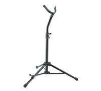 K&M 144/1 Soporte para saxofón barítono, negro, acero - arco inferior regulable - altura regulable hasta 91,5 cm