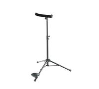 K&M 15045 Soporte para contrafagot, negro, acero - Ancho de abrazadera 26,2 cm - Base de soporte ancha - Altura ajustable hasta 120 cm