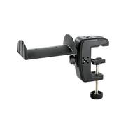 K&M 16085 Soporte para auriculares en negro y acero - con abrazadera de acero y cubierta de plástico para 2 auriculares Over Ear