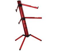 K&M 18860 Spider Pro base de teclado rojo - 4 brazos de soporte para 2 instrumentos, base de columna inclinada, conexión roscada