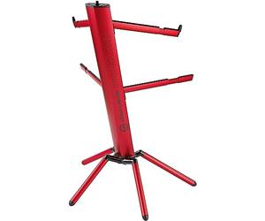 K&M 18860 Spider Pro base de teclado rojo - 4 brazos de soporte para 2 instrumentos, base de columna inclinada, conexión roscada